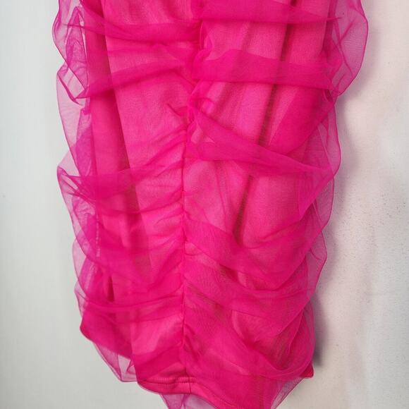 NWT Pretty Little Thing Bright Neon Pink Mini Dress Size 4 Boning Ruching Y2K - Picture 6 of 9